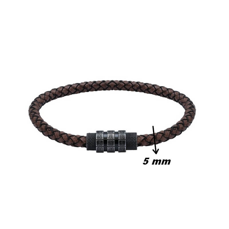 Bracelet Cuir marron tressé, cadenas et Acier ROCHET HB3685 Homme, largeur.