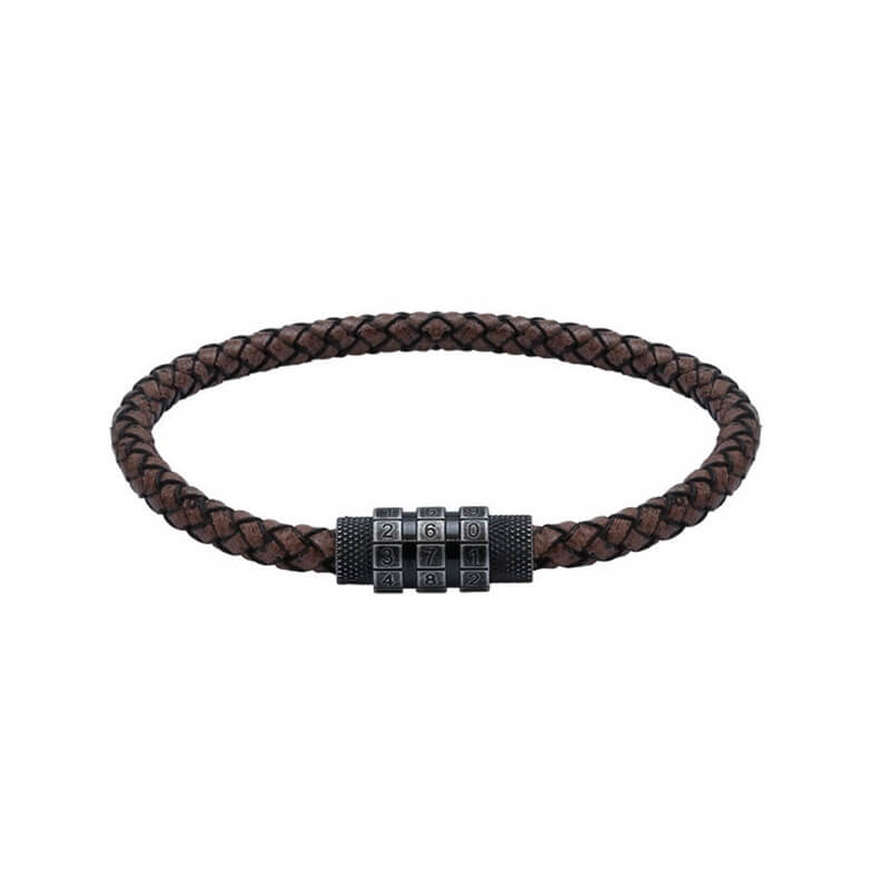 Bracelet Cuir marron tressé, cadenas et Acier ROCHET HB3685 Homme