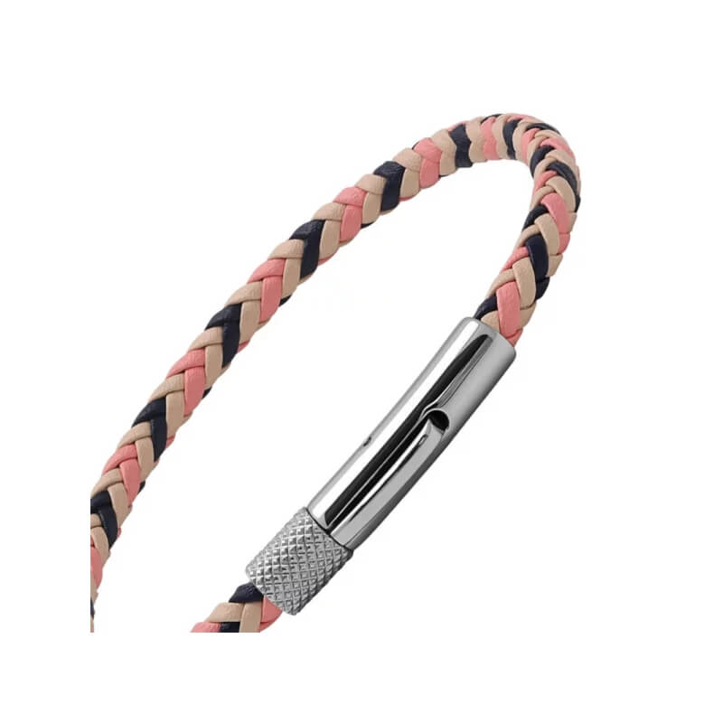bracelet-acier-inoxydable-cuir-tricolore-ROCHET-HB1430299-autre-vue Bracelet Cuir tressé tricolore et Acier ROCHET HB1430299 Homme, autre vue.