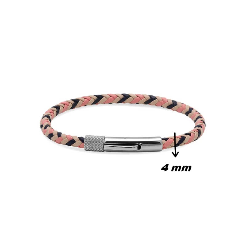 bracelet-acier-inoxydable-cuir-tricolore-ROCHET-HB1430299-largeur Bracelet Cuir tressé tricolore et Acier ROCHET HB1430299 Homme, largeur.