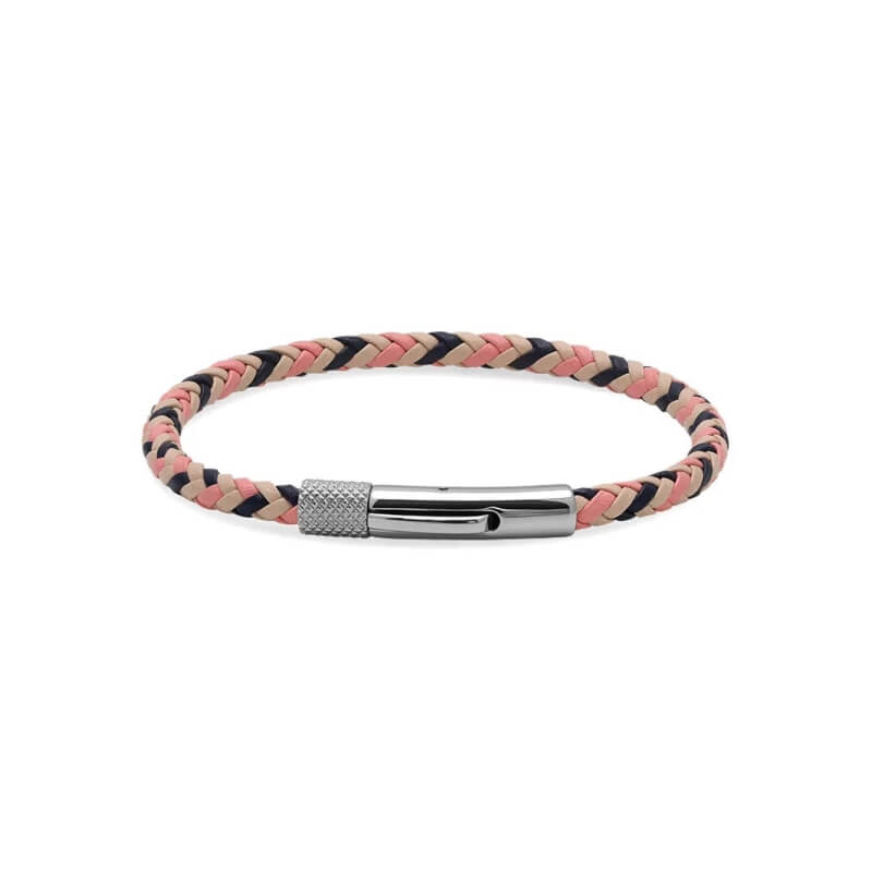 bracelet-acier-inoxydable-cuir-tricolore-ROCHET-HB1430299 Bracelet Cuir tressé tricolore et Acier ROCHET HB1430299 Homme