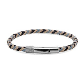 Bracelet Cuir tressé tricolore et Acier ROCHET HB1430399 Homme