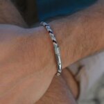 Bracelet Cuir tressé tricolore et Acier ROCHET HB1430399 Homme, porté