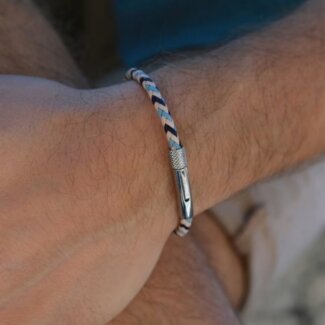 Bracelet Cuir tressé tricolore et Acier ROCHET HB1430399 Homme, porté