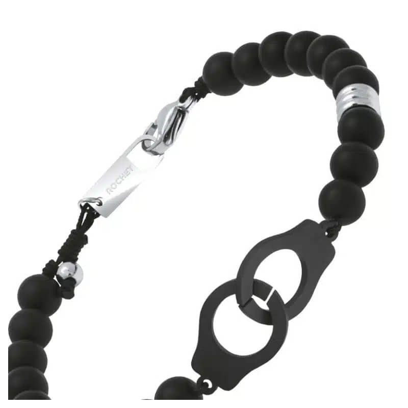 Bracelet menottes Acier Agate noire ROCHET HB57681 Homme, zoom.