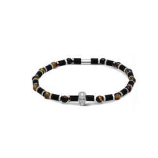 Bracelet Acier, Œil de tigre ROCHET HB55403 Homme tête de mort