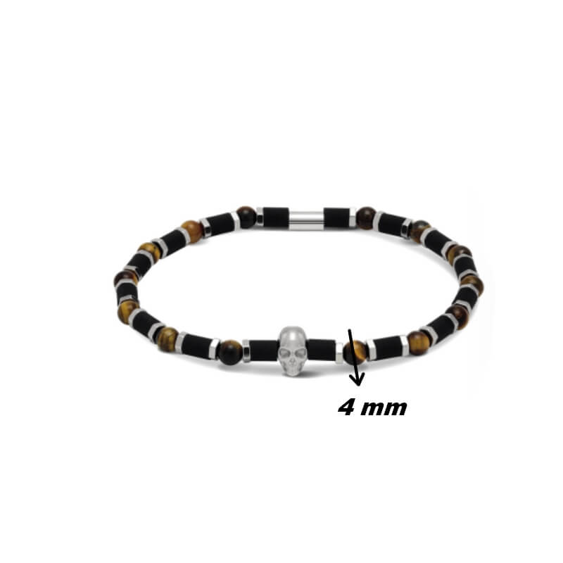 bracelet-elastique-tete-de-mort-acier-oeil-de-tigre-ROCHET-HB55403-largeur Bracelet Acier, Œil de tigre ROCHET HB55403 Homme tête de mort, largeur
