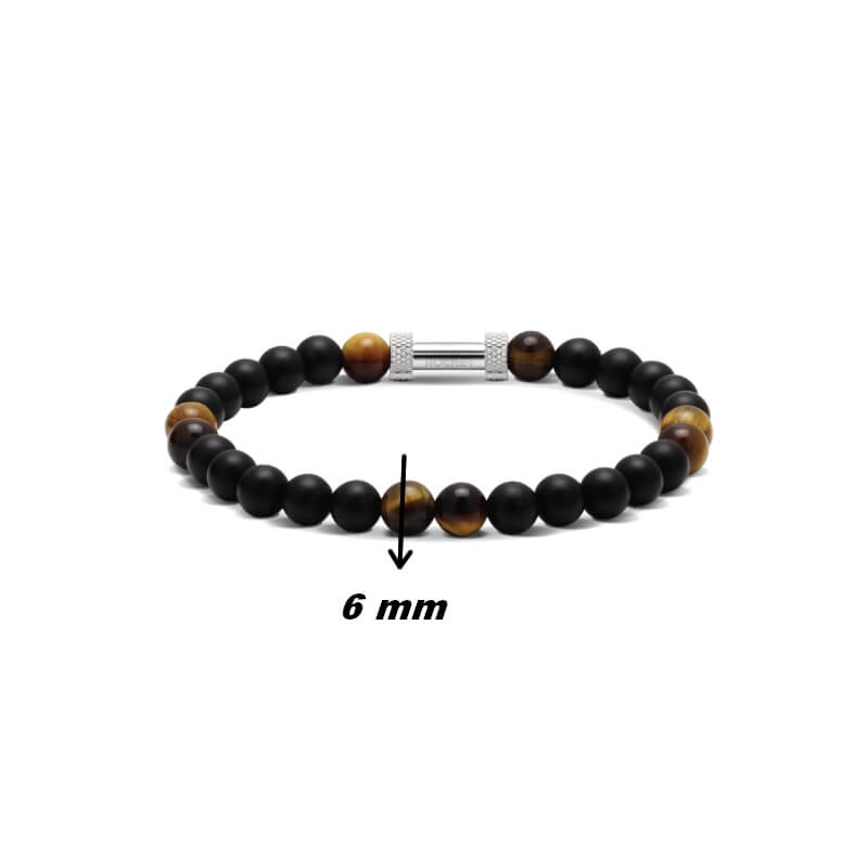 bracelet-homme-acier-inoxydable-agate-noire-et-oeil-de-tigre-rochet-B26600103-largeur Bracelet Acier, Œil de tigre et Agate noire ROCHET B266001023 Homme, largeur.
