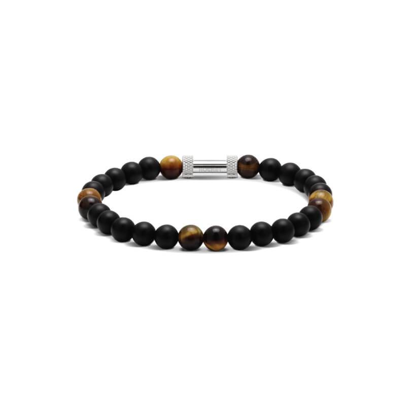 bracelet-homme-acier-inoxydable-agate-noire-et-oeil-de-tigre-rochet-B26600103 Bracelet Acier, Œil de tigre et Agate noire ROCHET B266001023 Homme