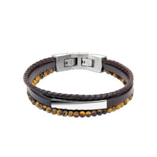Bracelet Cuir et Acier, œil de tigre ROCHET HB6603 Homme