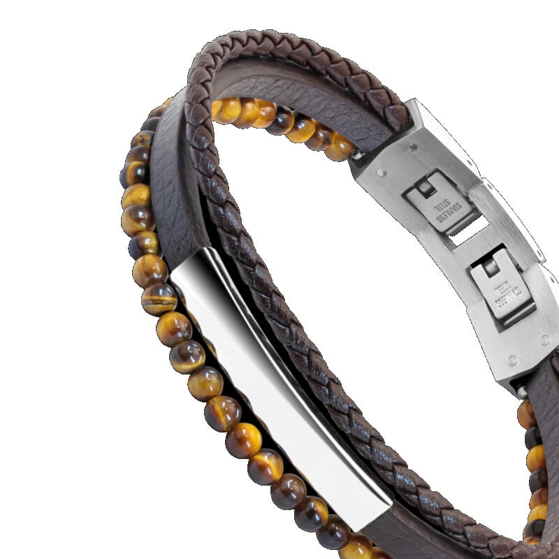Bracelet Cuir et Acier, œil de tigre ROCHET HB6603 Homme, autre vue.
