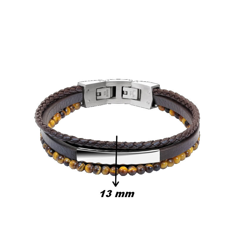 Bracelet Cuir et Acier, œil de tigre ROCHET HB6603 Homme, largeur.