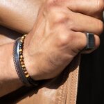 Bracelet Cuir et Acier, œil de tigre ROCHET HB6603 Homme, porté