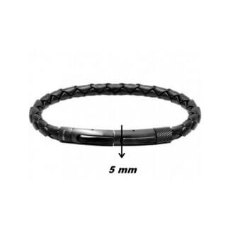 Bracelet Homme Cuir noir tressé et Acier ROCHET HB145101, largeur.