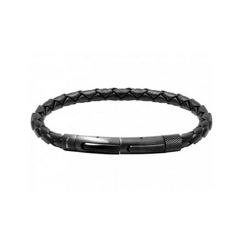 bracelet-homme-cuir-noir-acier-inoxydable-rochet-HB145101 Bracelet Homme Cuir noir tressé et Acier ROCHET HB145101