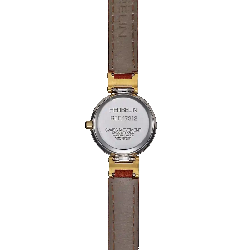 montre-herbelin-femme-cuir-et-acier-lady-17312T1N12GD-dos Montre Femme LADY H HERBELIN 17312T1N12GD cuir marron et Acier inoxydable bicolore, dos