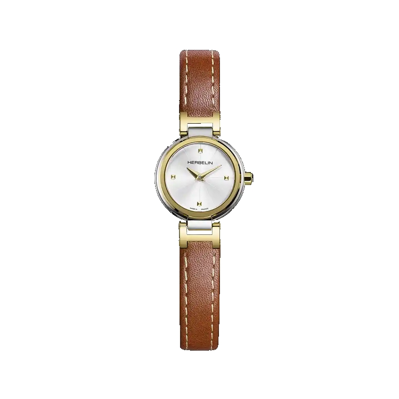 montre-herbelin-femme-cuir-et-acier-lady-17312T1N12GD Montre Femme LADY H HERBELIN 17312T1N12GD cuir marron et Acier inoxydable bicolore