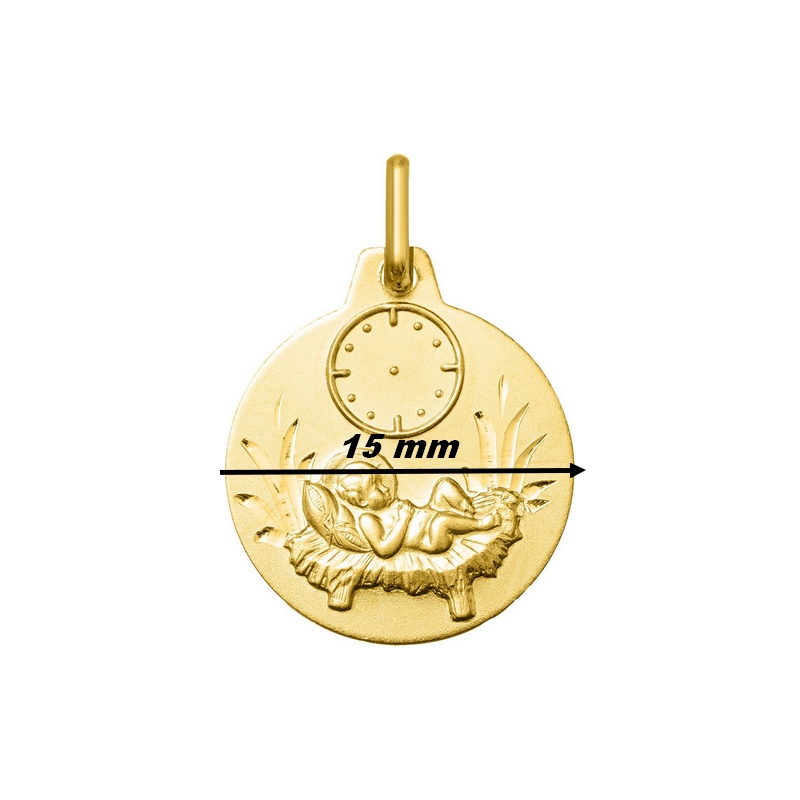 Pendentif médaille naissance Or jaune 750/1000 ROBBEZ MASSON, dimensions
