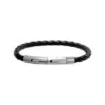 Bracelet Acier inoxydable et cuir noir tressé Homme ROCHET