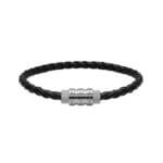 Bracelet Acier inoxydable et cuir noir Homme Cadenas ROCHET