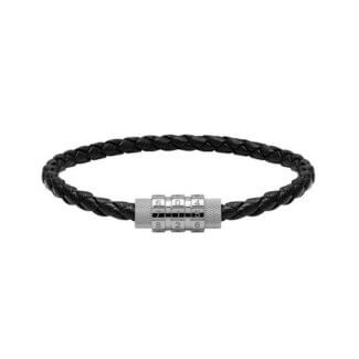 Bracelet Acier inoxydable et cuir noir Homme Cadenas ROCHET