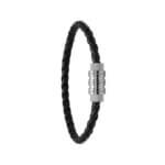 Bracelet Acier inoxydable et cuir noir Homme Cadenas ROCHET, autre vue.