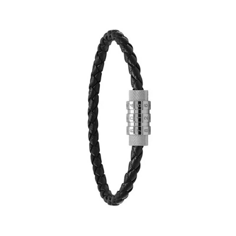 Bracelet Acier inoxydable et cuir noir Homme Cadenas ROCHET, autre vue.
