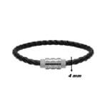 Bracelet Acier inoxydable et cuir noir Homme Cadenas ROCHET, largeur.