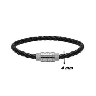 Bracelet Acier inoxydable et cuir noir Homme Cadenas ROCHET, largeur.
