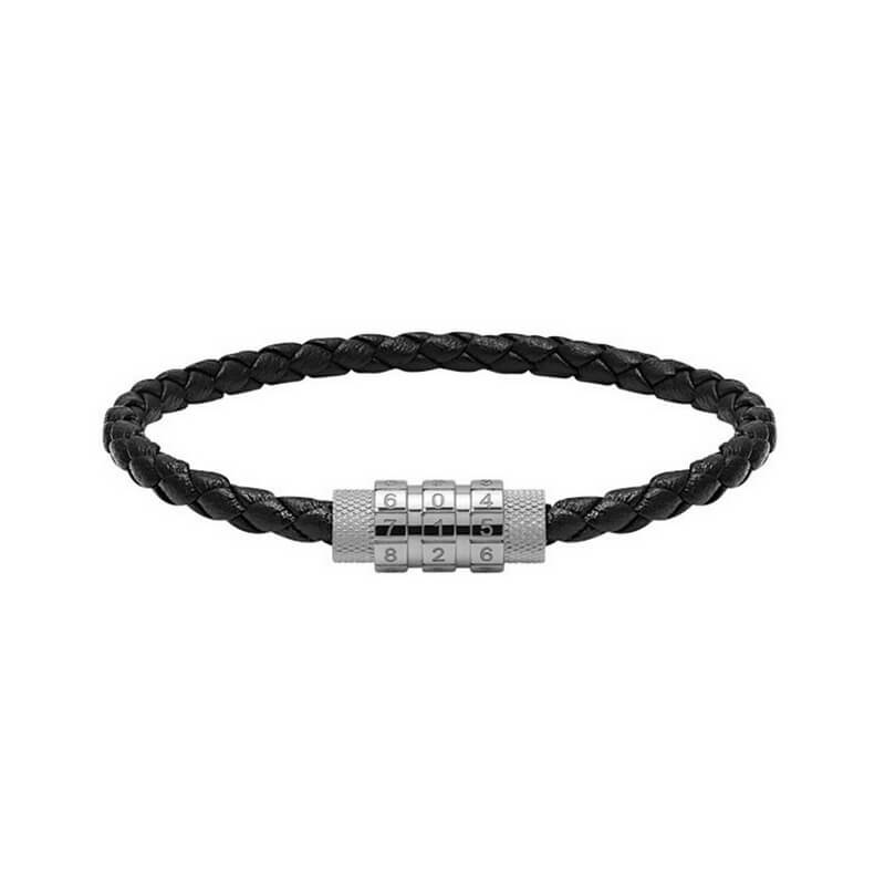 Bracelet Acier inoxydable et cuir noir Homme Cadenas ROCHET