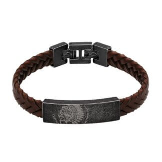 Bracelet Acier inoxydable et cuir marron Homme Shaman ROCHET