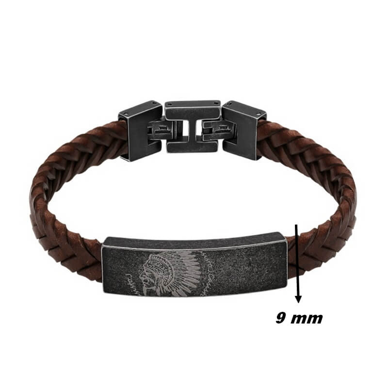 Bracelet Acier inoxydable et cuir marron Homme Shaman ROCHET, largeur.