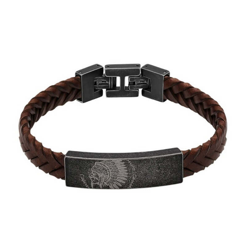 Bracelet Acier inoxydable et cuir marron Homme Shaman ROCHET