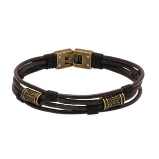 Bracelet Acier inoxydable cordon et cuir marron Homme ROCHET