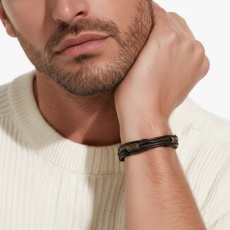 Bracelet Acier inoxydable cordon et cuir marron Homme ROCHET, porté.