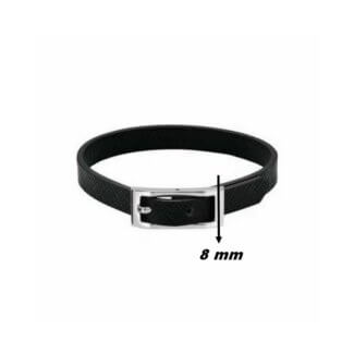 Bracelet Acier inoxydable et cuir noir texturé Homme ROCHET, largeur .