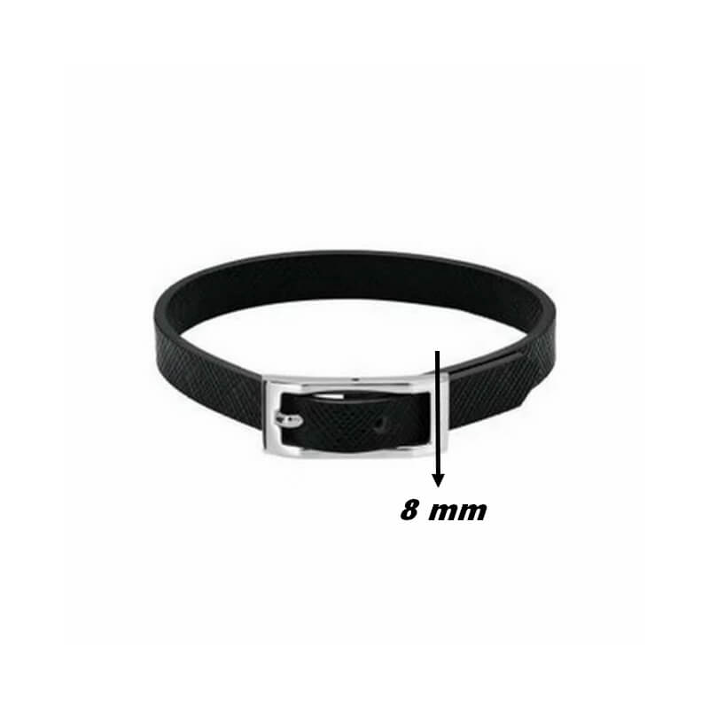 Bracelet Acier inoxydable et cuir noir texturé Homme ROCHET, largeur .