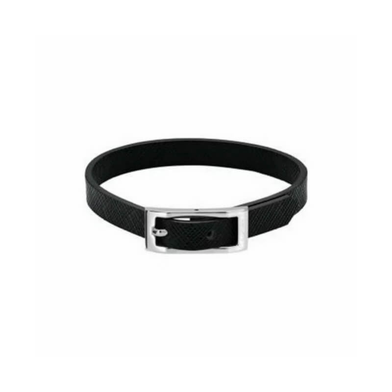 Bracelet Acier inoxydable et cuir noir texturé Homme ROCHET