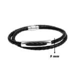 Bracelet double Acier inoxydable et cuir noir tressé Homme ROCHET, largeur.