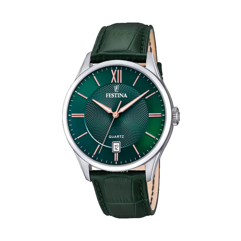 montre-festina-homme-cuir-vert-F20426-7 Montre Homme Acier inoxydable et Cuir vert FESTINA F20426/7