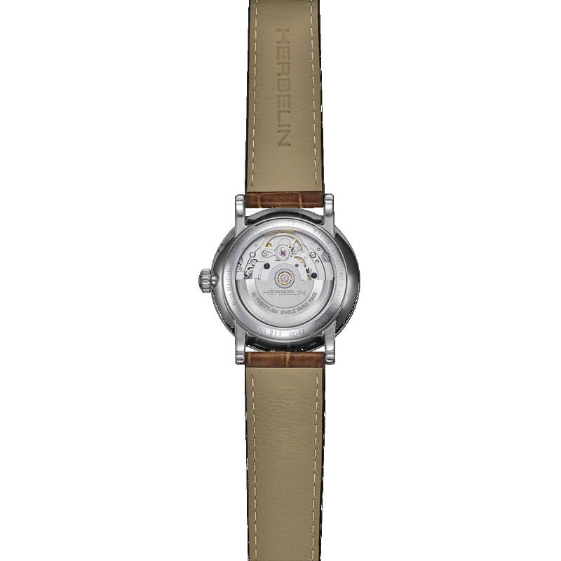 Montre Homme Inspiration HERBELIN 2047AP16MA cuir marron et Acier inoxydable Automatique, dos.