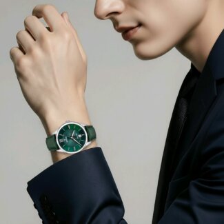 Montre Homme Acier inoxydable et Cuir vert FESTINA F20426/7, portée.