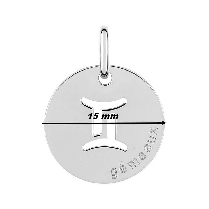Pendentif médaille Zodiaque Gémeaux Argent ROBBEZ MASSON, diamètre.