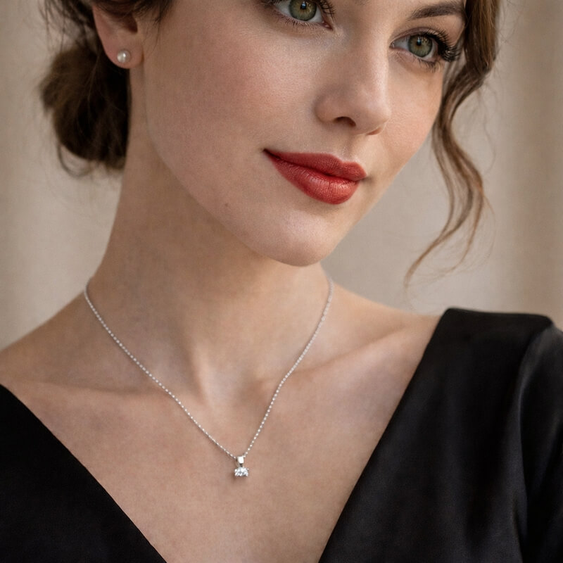 Collier solitaire Argent et Oxyde Femme ROBBEZ MASSON, porté.