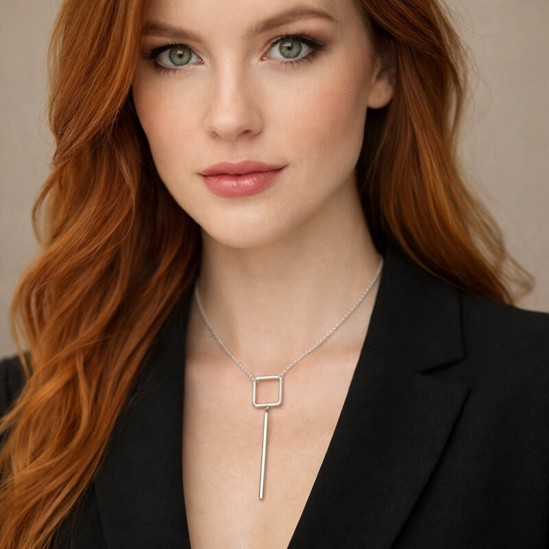 Collier géométrique Argent Femme ROBBEZ MASSON porté.
