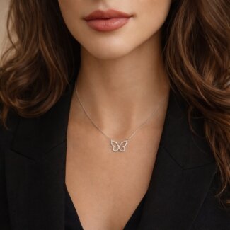 Collier Femme Papillon ajouré Argent et Oxydes ROBBEZ MASSON porté