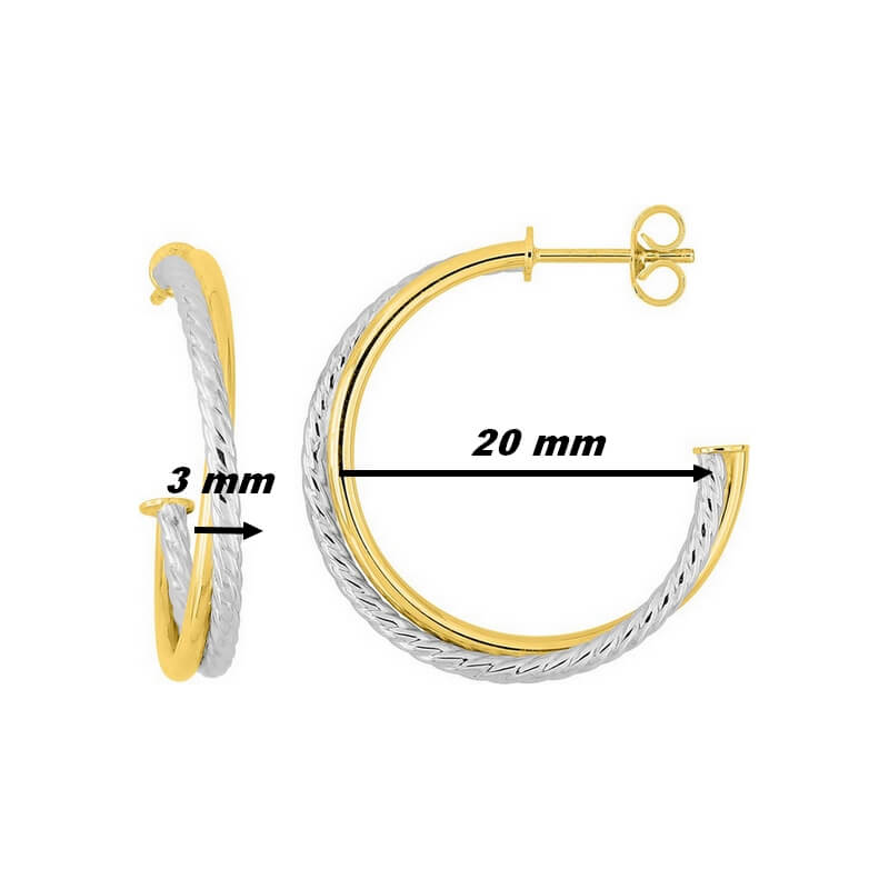 Boucles d'oreilles demi créoles Or jaune et blanc ROBBEZ MASSON, dimensions