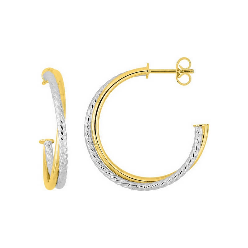 Boucles d'oreilles demi créoles Or jaune et blanc ROBBEZ MASSON