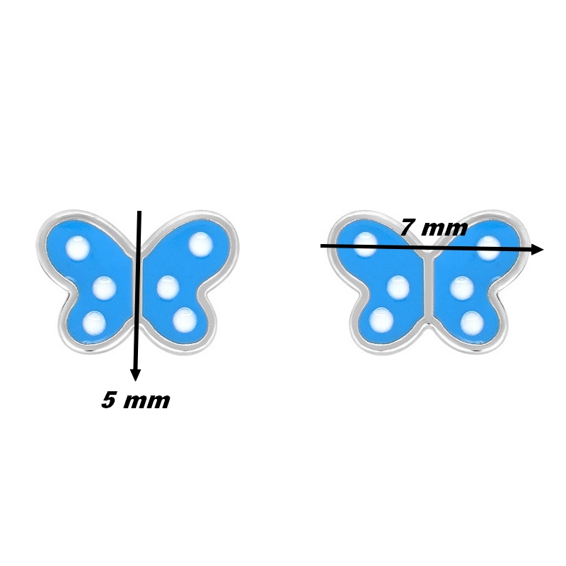 Boucles d’oreilles Papillon bleu Enfant Argent , dimensions