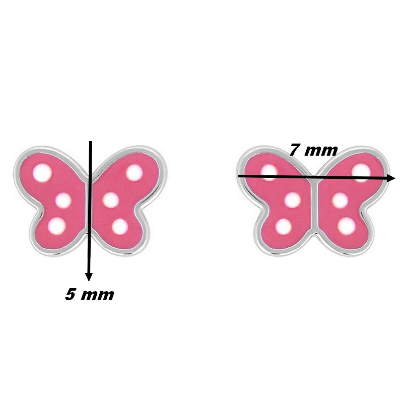 Boucles d’oreilles Papillon rose Enfant Argent, dimensions